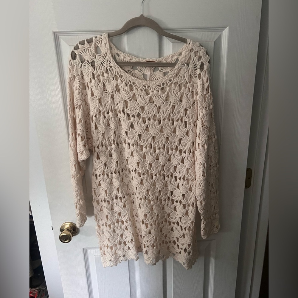 Free People Cream Crochet Swim Coverup